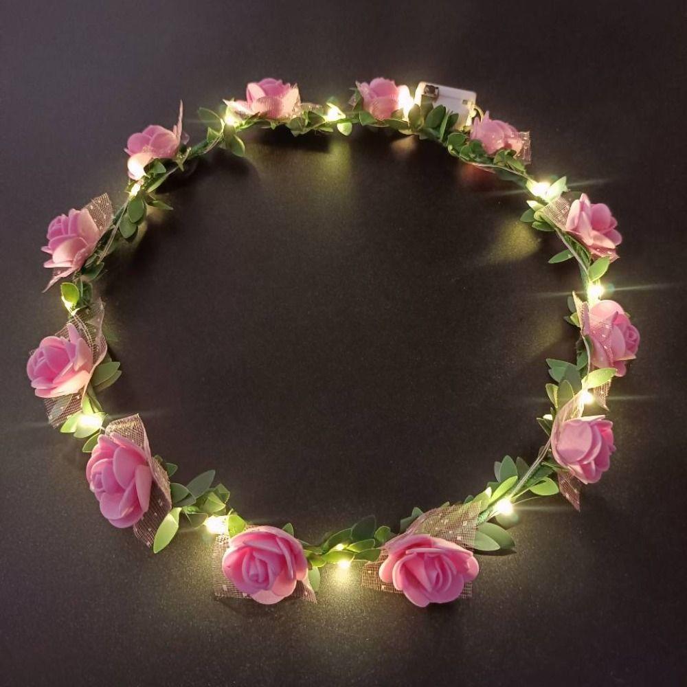 Luminous Flower Crowns Simulation Rose Flower Glowing Wreath Vintage Wreath Headband  For Bride