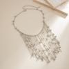 Waterfall Metal Bead Chain Fringed Necklace, Hip-Hop Fashion Rhinestone Hanging Ball Collarbone Necklace