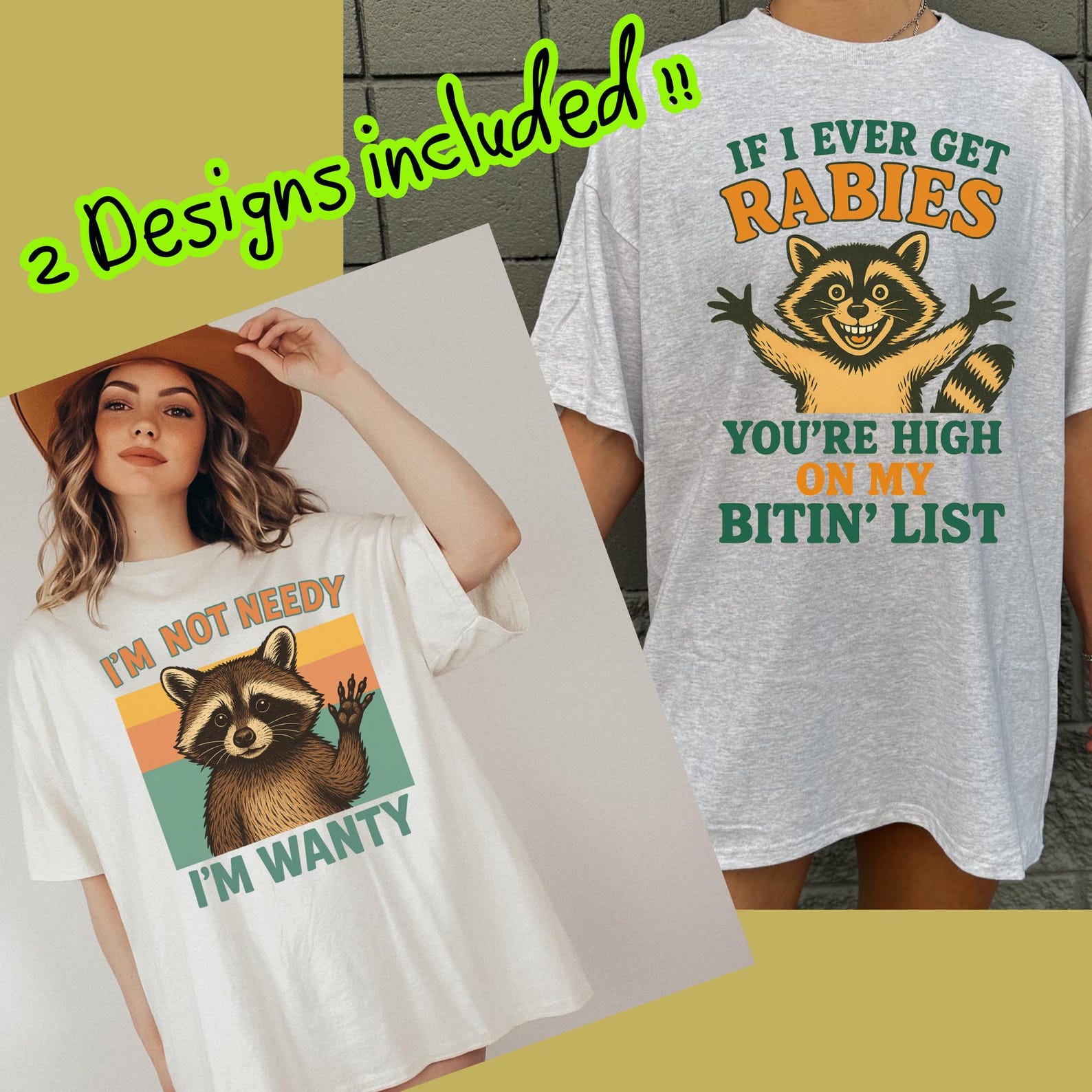 Funny Raccoon PNG Bundle: Retro Clipart Designs for Sublimation 2XL