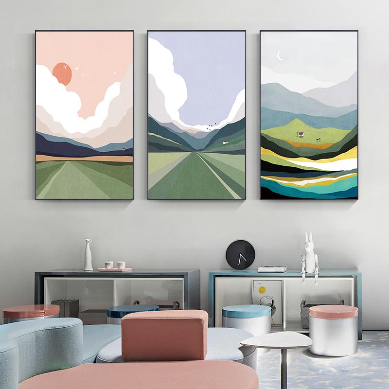 

Nordic Abstract Landscape Wall Art Canvas Painting Rural Mountain Poster Print Wall Picture for Living Room Modern Home Decor