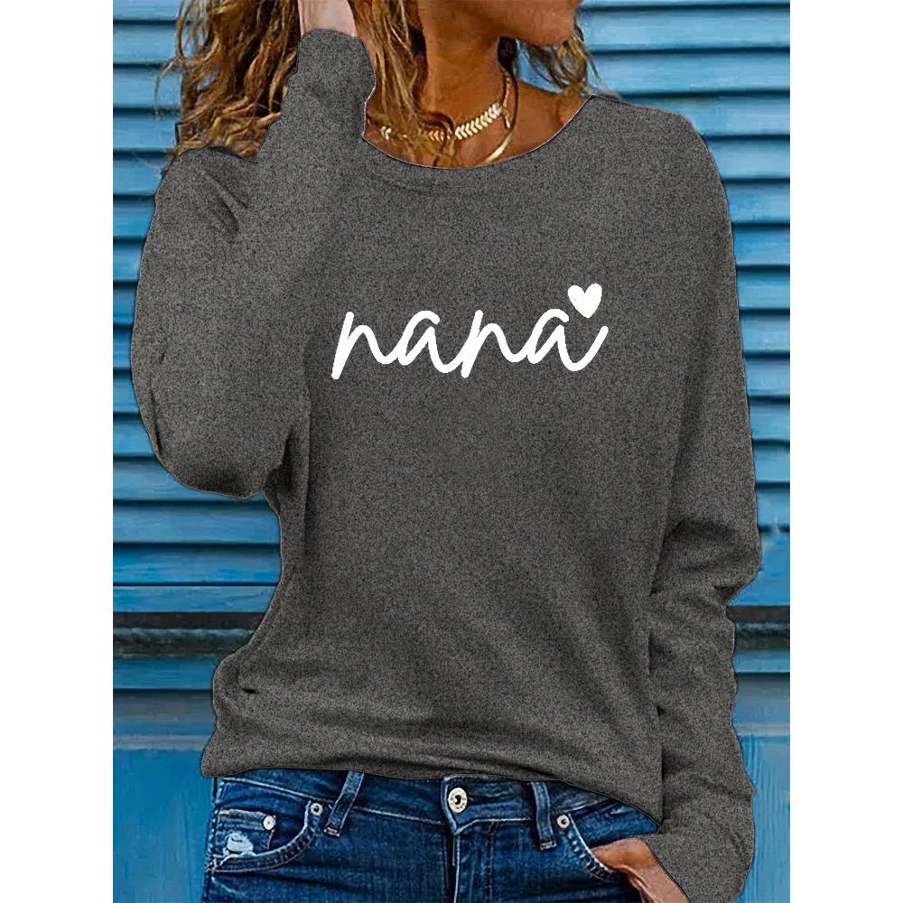 Spring and Autumn women's fashionable and casual loose letter printed round neck long sleeved T-shirt top