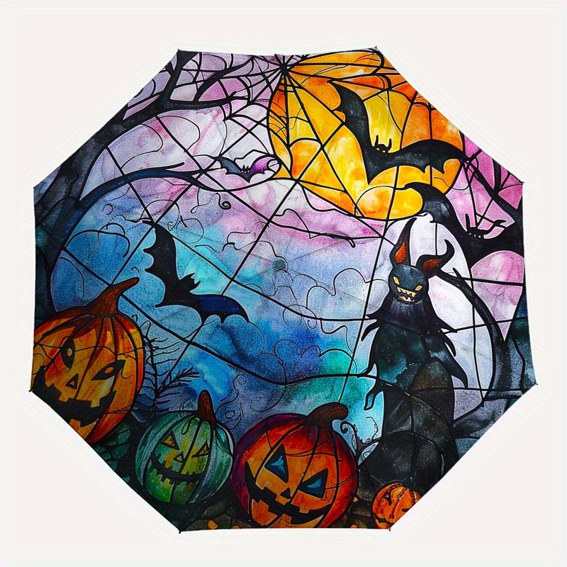 Halloween Stained Window Film - Spooky Decor for Your Home!Umbrella, Portable 3-Fold Compact Umbrella,Christmas Gift ES594