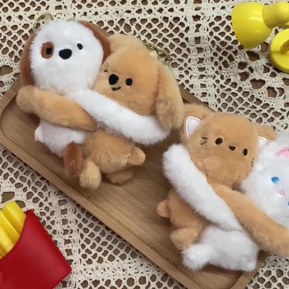 Stickable Couple Cartoon Keychains Stuffed Animal Plush Key Rings Cat Dog Plush Dolls  Men Women