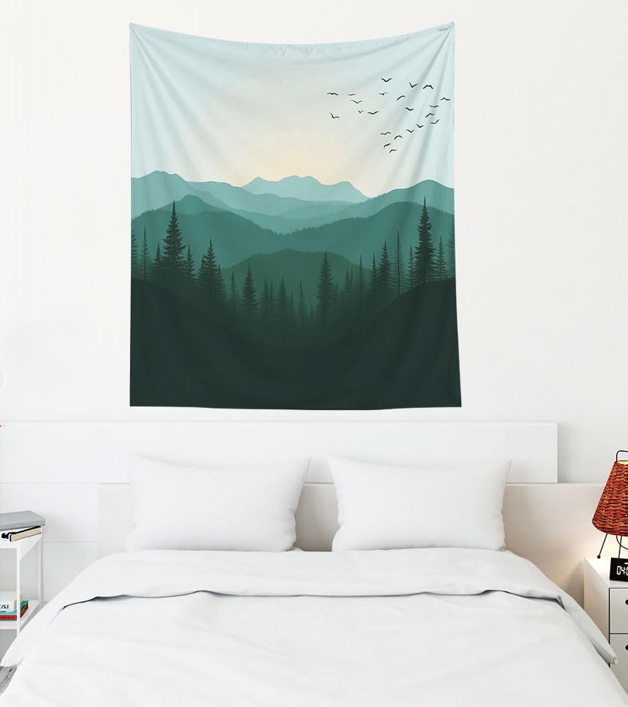 VIKAMA Forest Mist Tapestry Misty Mountain Forest Wall Hanging Bedroom Living Room Guesthouse Wall Decoration