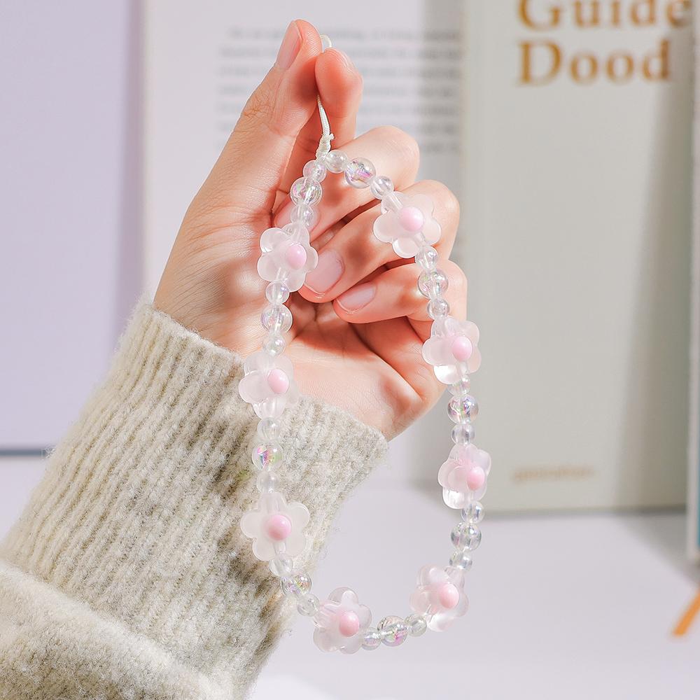 Pink Butterfly Pearl Bow Phone Chain Anti-Lost Bracelet For Mobile Phone Case Wrist Strap Lanyard Phone Keychain Portable Chain