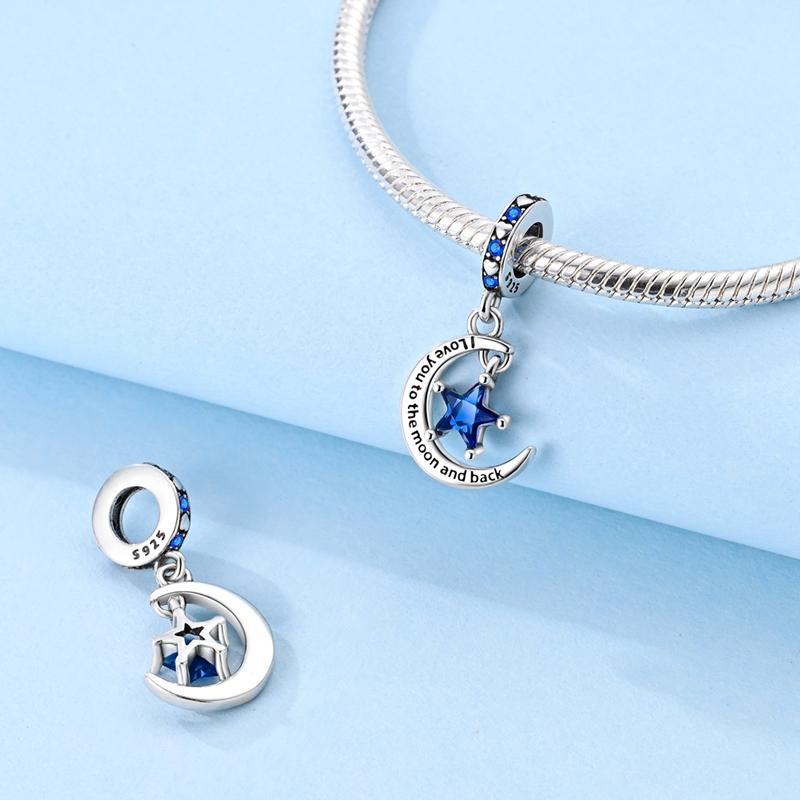 Dream Series Copper Craft Blue Zircon Sparkling Star And Moon Pendant Fit Handmade Bracelet Necklaces Ladies' Jewelry