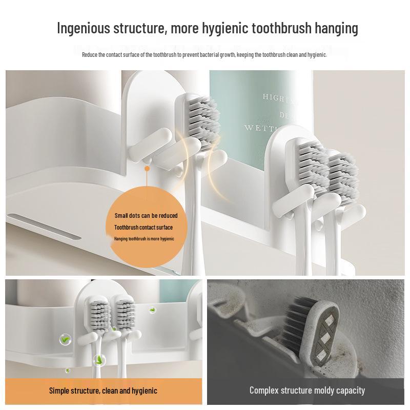 Wall-Mounted Toothbrush & Toothpaste Holder with Mouthwash Cup, Punch-Free
