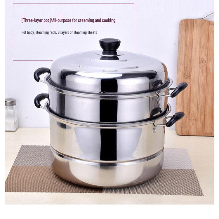 Stainless Steel Double Layer Steamer: Multi-Use Pot for Two or Three Layers - Ideal for Soups, Steaming Buns, and Fish on Induction or Gas Stoves