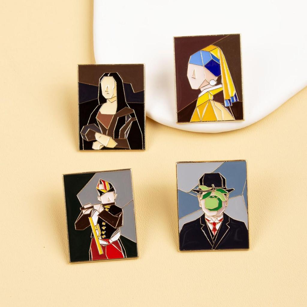 Retro Abstract Art Portrait Metal Badges: Oil Painting Brooches & Book Bag Decor
