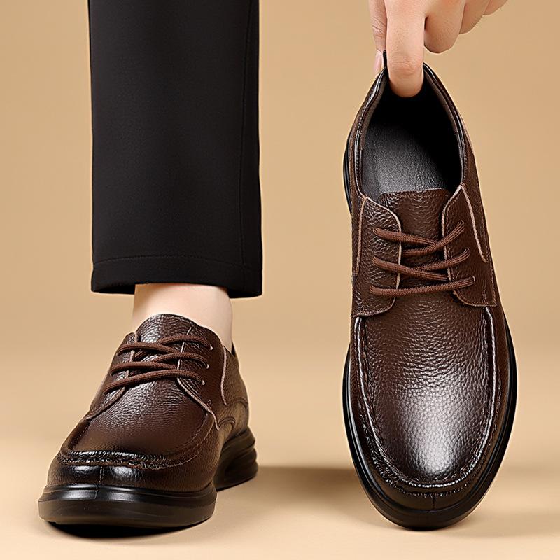 New Designer Lace-up Anti-slip Loafers for Men Solid Color Spring Autumn Leather Shoes Male Fashion Casual Dad Shoes Man
