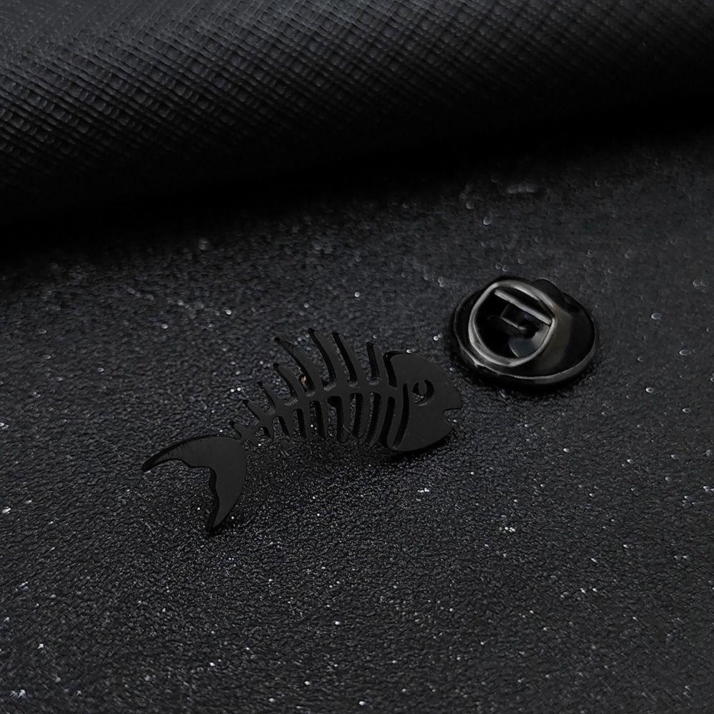 Hollow Design Fish Bone Badge Stainless Steel Fish Skeleton Lapel Pin Suit Decoration