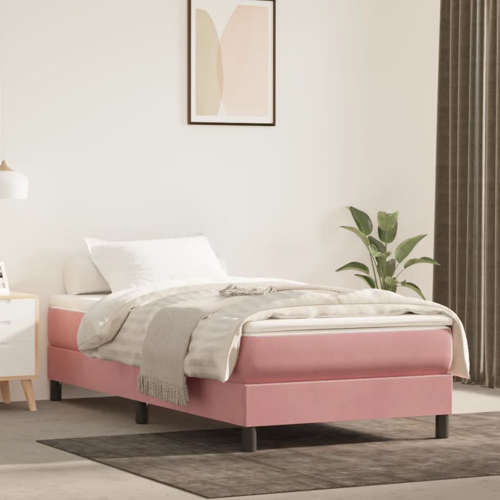 Vidaxl Bed Frame, Pink, 100 X 200 Cm, Upholstered In Velvet