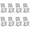 VidaXL Set of 8 Outdoor Folding Chairs with Cushions, Patio Seats, Dining Chairs, Patio Furniture 3078292