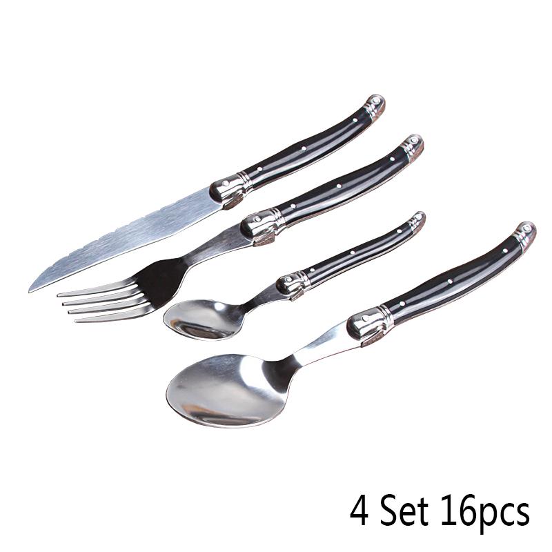 

4-24 шт. Набір чорних столових приборів Laguiole Ресторанний столовий посуд Ніж для стейка Столова виделка Обідня ложка Чайна ложка Ручка з АБС-пластику Столові прибори
