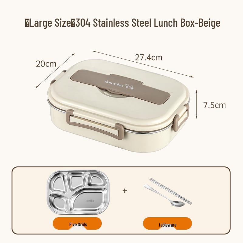 304 Stainless Steel Insulated Bento Lunch Box with Built-in Soup Bowl and Five Compartments