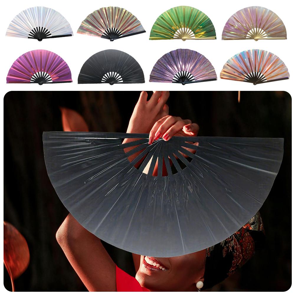 PVC Tai Chi Fan Foldable Glitter Hand Fan Elegant Bamboo Fan  for Line Dancing, Parties, and Events