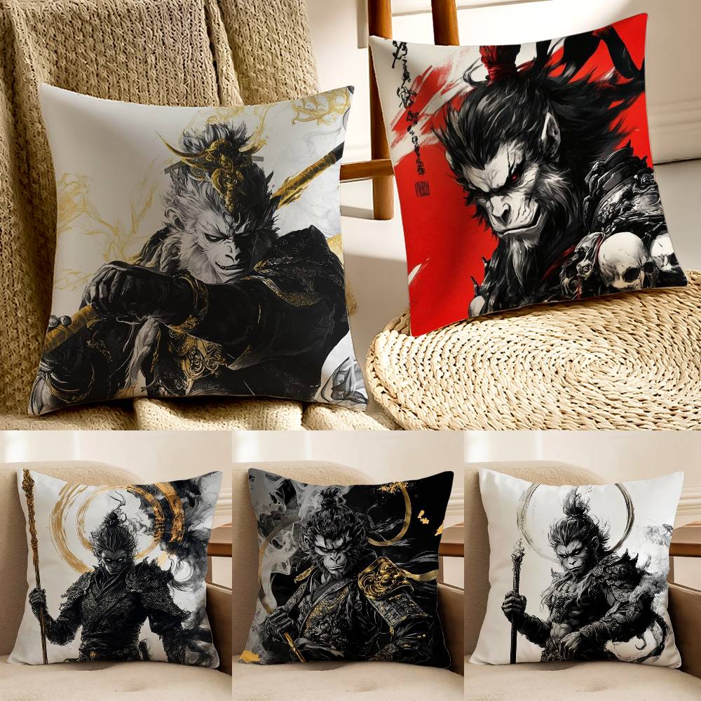 Black Myth Wukong Pillow Case Plush Linen Soft Double Sided Printed Design Throw Cushion Decorative Home