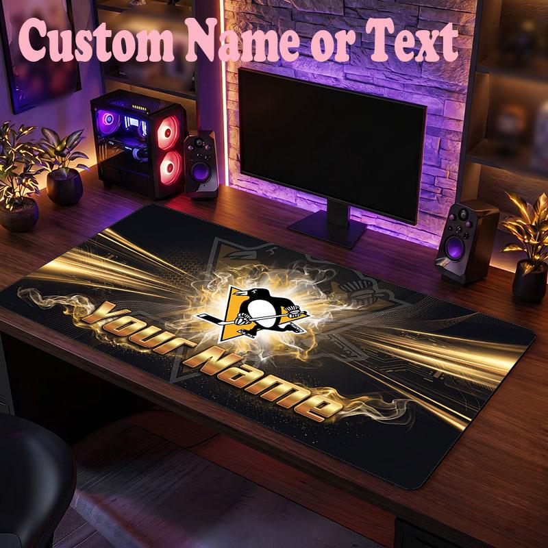 Pittsburgh Penguins Customized Name Text Mouse Pad, Large Desk Mouse Mat Personalized Home Office Present