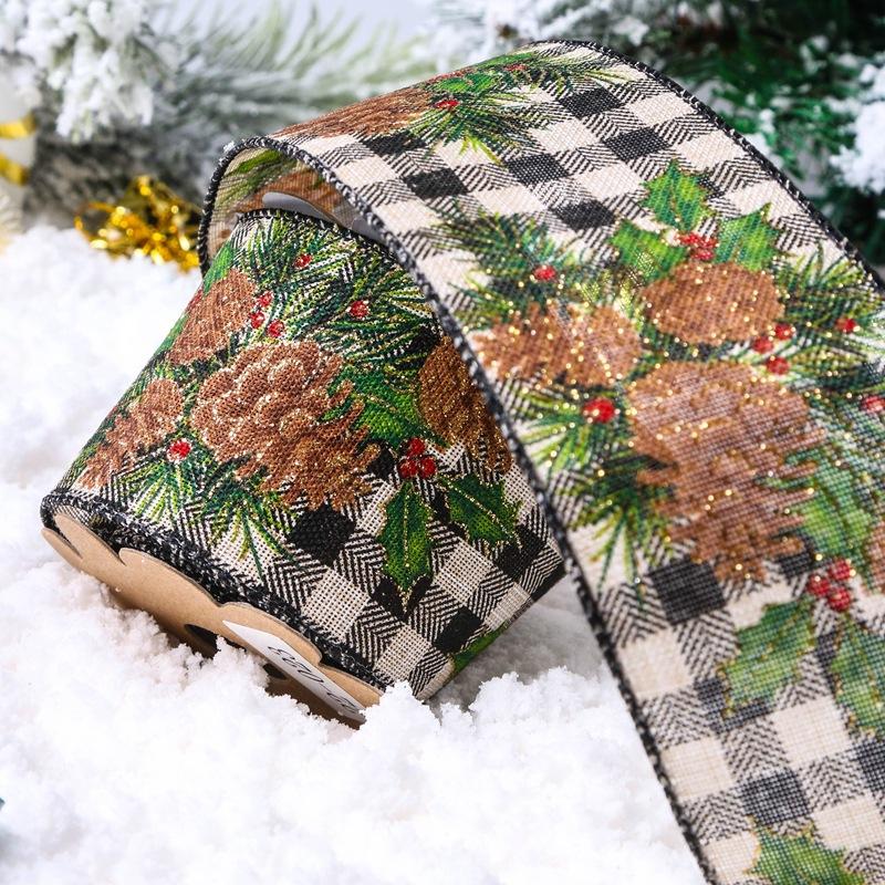 Ribbon Wire Crimping Ribbon Wire Linen Ribbon Decoration Colorful Snowflake Plaid Christmas Material DIY Handmade 10/25Yards