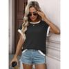 2026 Summer New Women's Round Neck Knit Top Short Sleeve Color Block Loose T-Shirt