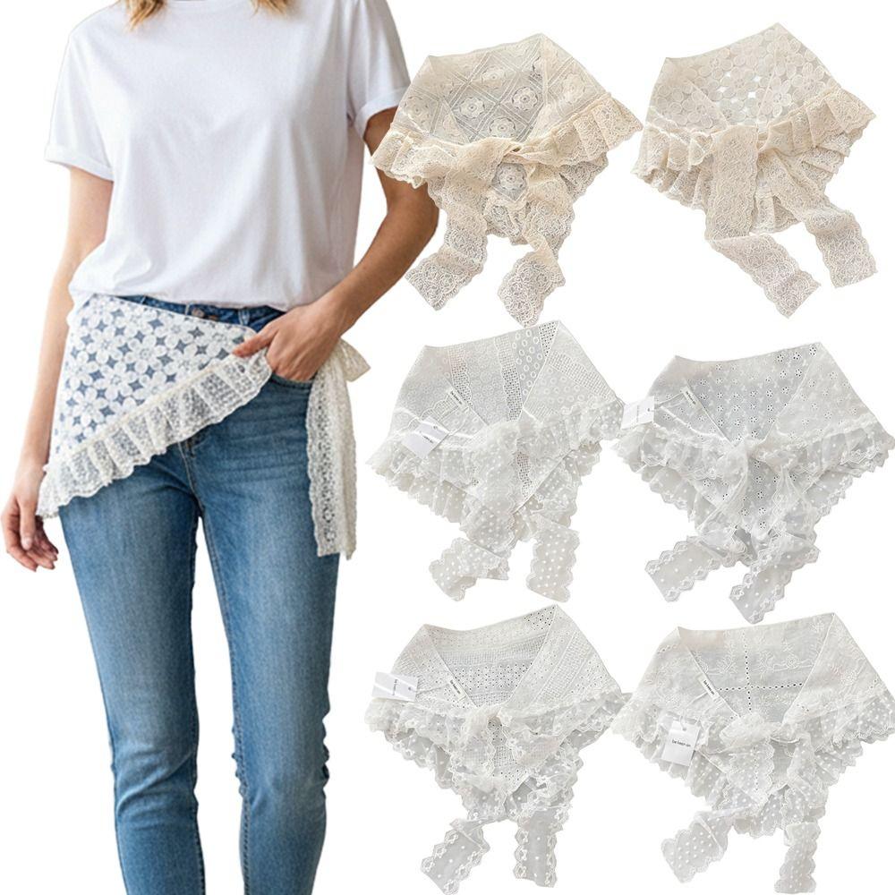 Embroidered Flower Lace Flower Hair Scarf Y2K Streetwear Chic Lace Mini Skirt Bohemian Casual Hollow Out Skirt Jeans Decoration