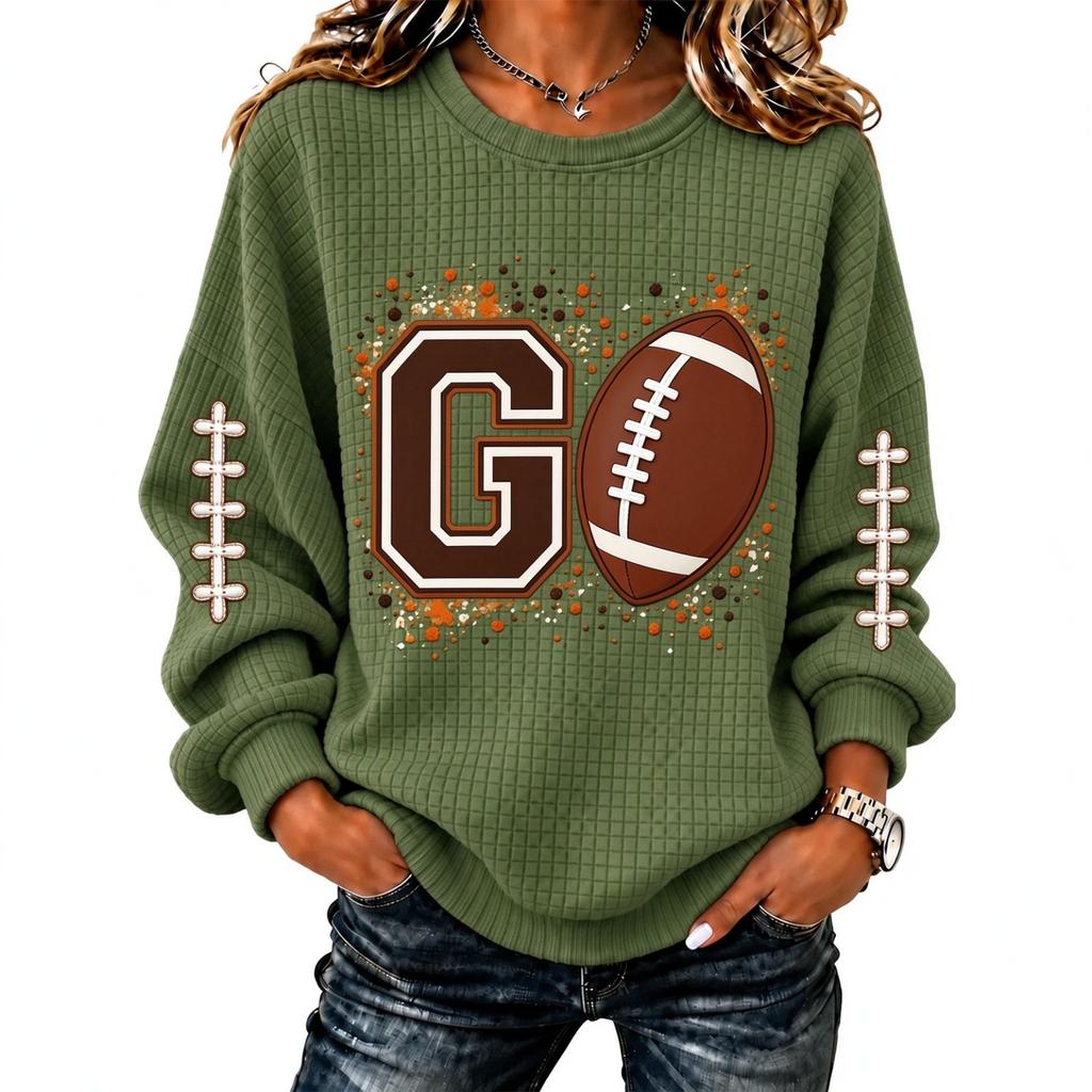 Women's Casual Knit Crewneck Long Sleeve Sports Print Sweatshirt for Everyday Wear