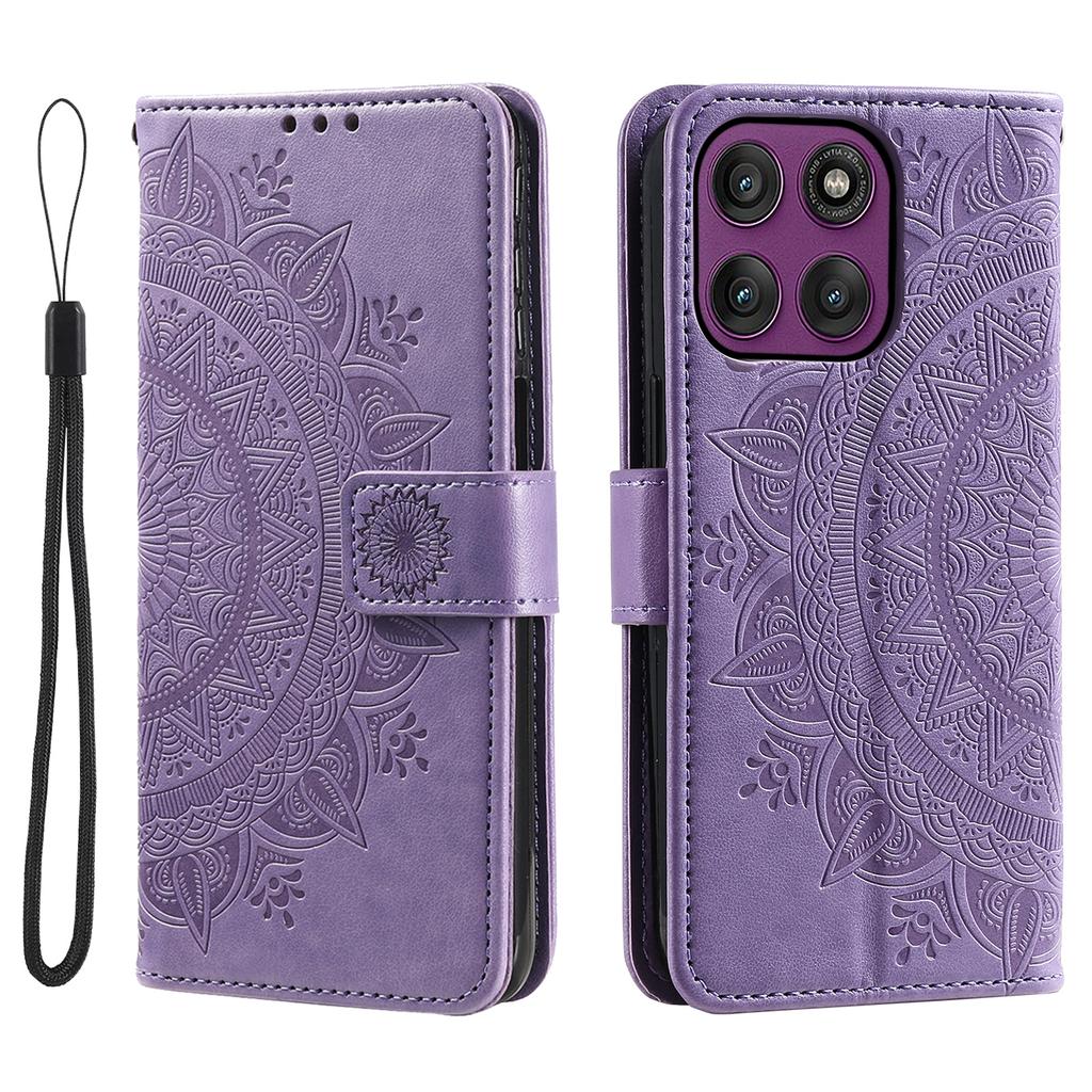 For Motorola Edge 60 Pro 5G Stand Case Imprinted Totem PU Leather Wallet Phone Cover with Wrist Strap