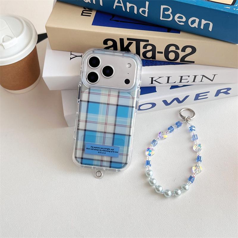 Korean Style Semi-Transparent Plaid Chain Phone Case for iPhone 17/16 Pro Max/15/14 iPhone 16 Pro