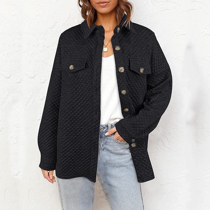 Dámská ležérní jednobarevná bunda Cardigan Móda Jednoduché Pohodlné Patchwork Bunda Kabát Podzim Zima Dlouhý rukáv Knoflík s límečkem Volný Silný Kabát
