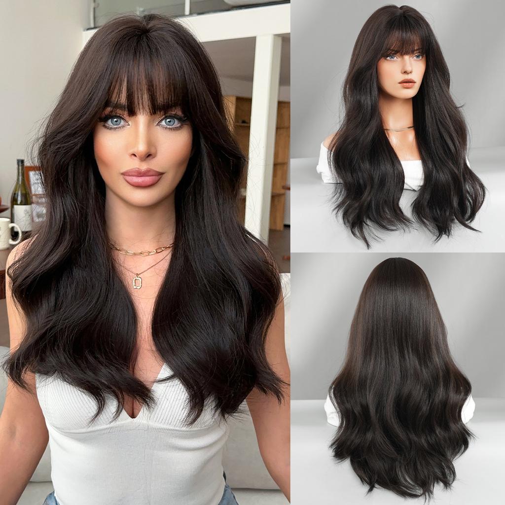 European American Ginger Colored Women With Wavy Long Curly Hair Air Bangs Internet Famous Bloggers Changing Outfits Christmas Wigs Covers Wholesale