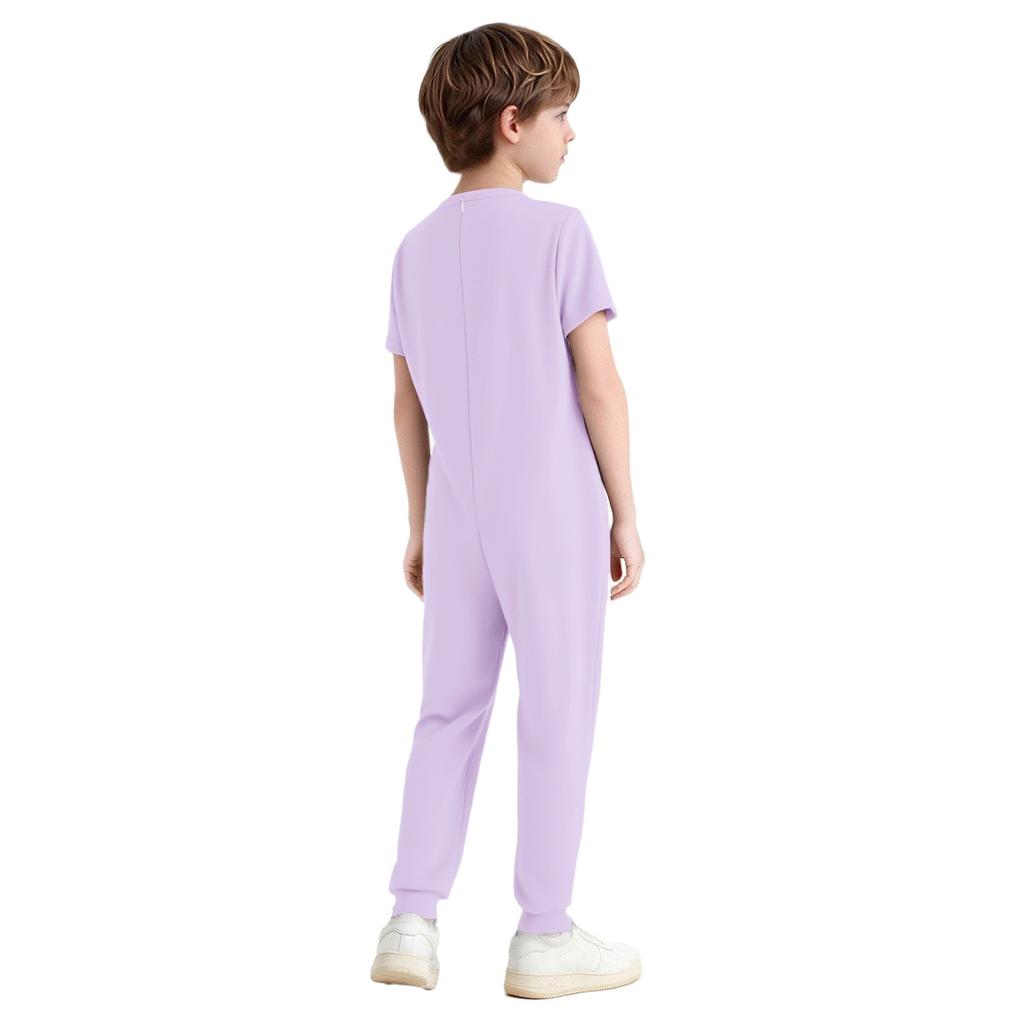 Unisex Kids Special Needs Adaptive Clothing Round Neck Short Sleeve Back Invisible Zipper Full Body Jumpsuit Comfortable Casual Wear