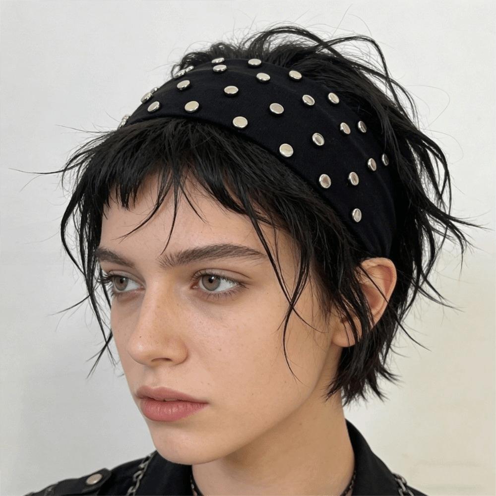 Wide Rivet Headbands Korean Style Elastic Hair Band Fashion Punk Headwrap Headwear