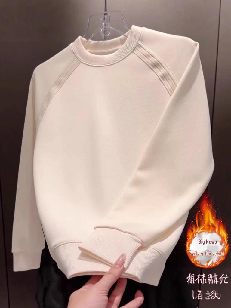 Men's High-End Fleece Pullover: Diagonal Stripe, Trendy Autumn/Winter Style, Long Sleeve Base Layer