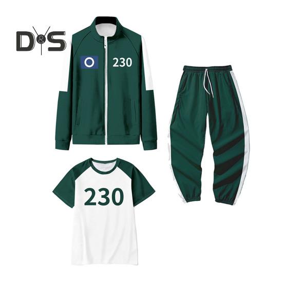 230 001 007 Tracksuit Cosplay Costume Korean Unisex Jacket Short Sleeve Top Jogging Pants 3 Piece Track Suit Set Masquerade Party Outfit