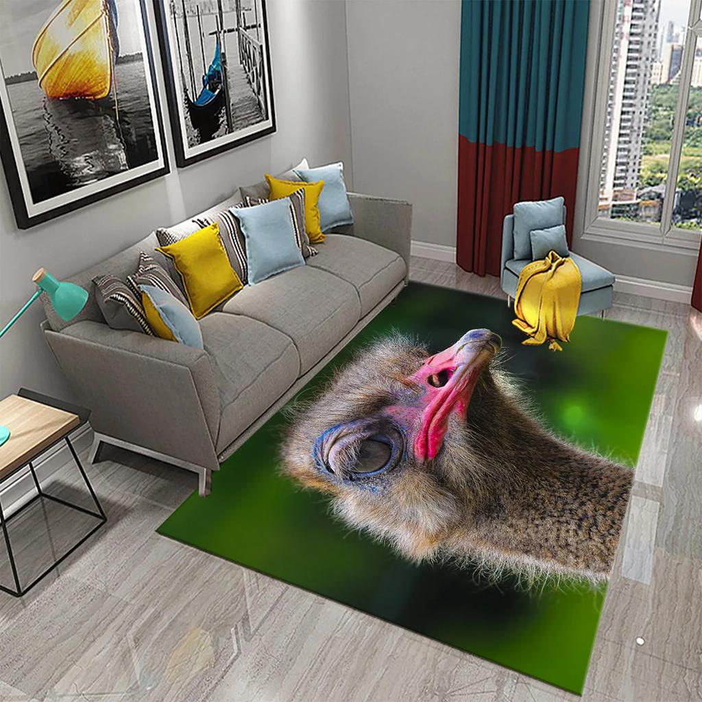 Cute Ostrich Carpet Funny Animal Rugs for Living Room Kids Bedroom Room Decor Floor Rugs Bathroom Entrance Non-Slip Area Rugs