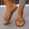 Summer New Style Sandals and Slippers Women's Outfit Fashionable Rivet Flat Slippers with Square Head Plus Size