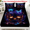 1pc Gothic Purple Skull Print Fitted Sheet 100% Polyester Durable Bedding Set Sheet for Home Bedroom Decoration Birthday Gift