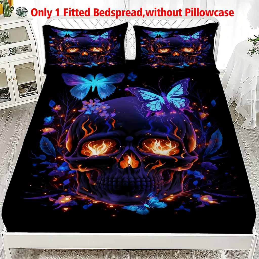 1pc Gothic Purple Skull Print Fitted Sheet 100% Polyester Durable Bedding Set Sheet for Home Bedroom Decoration Birthday Gift