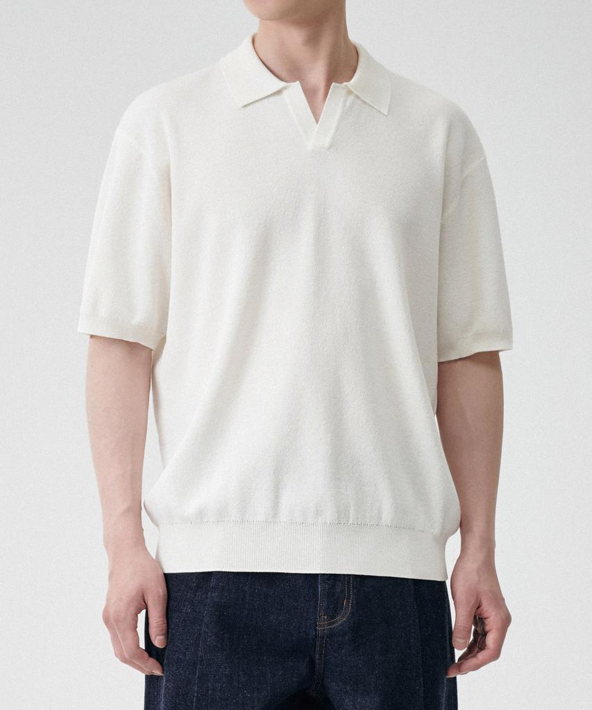 Musinsa Standard Cool Touch Slit Neck Knitted Polo Shirt [Ivory]
