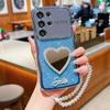 Love Mirror Glitter With Hand Lanyard Case For Samsung Galaxy S25 S24 S23 FE S22 Ultra Plus S25 Edge Cover Electroplated Coque