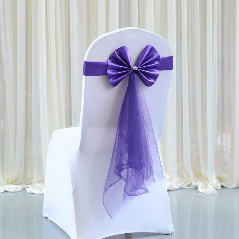 1PC Elastic Party Multiple Colors Ornament Polyester Decorative Chair Back Flower Wedding Decoration Mesh Romantic Accessories