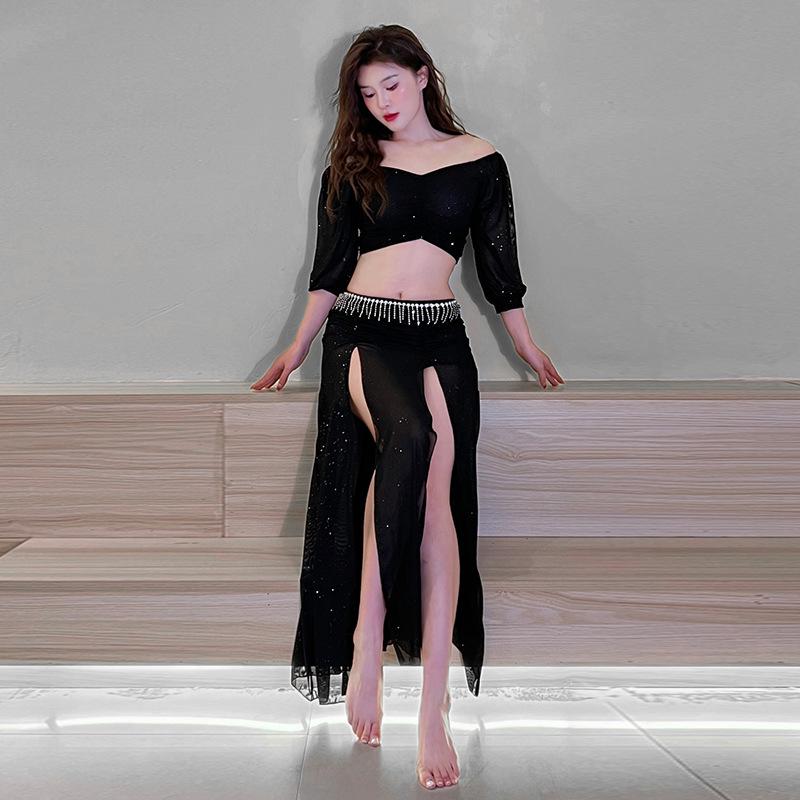 2024 Übergröße Schlankmachendes Netzoberteil Bauchtanz Übungs- & Bühnenkostüm