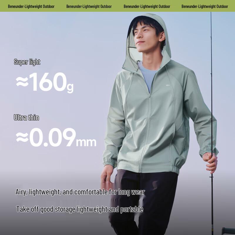Beneunder Men's Outdoor UPF 50+ Quick-Dry Sun Protection Hooded Jacket WR938