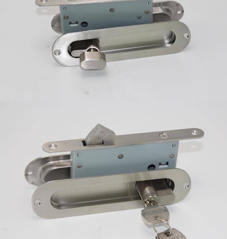 Brushed Stainless Steel Recessed Sliding Door Hook with Oval Hidden Pull Handle for Interior Doors
