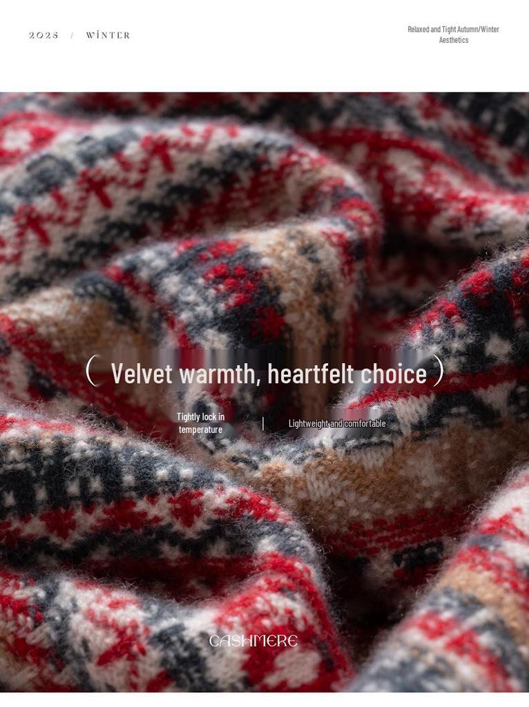 Design-Forward French Cable Knit Cashmere Sweater - Women's Loose Contrast Color Round Neck Knitwear for Autumn/Winter