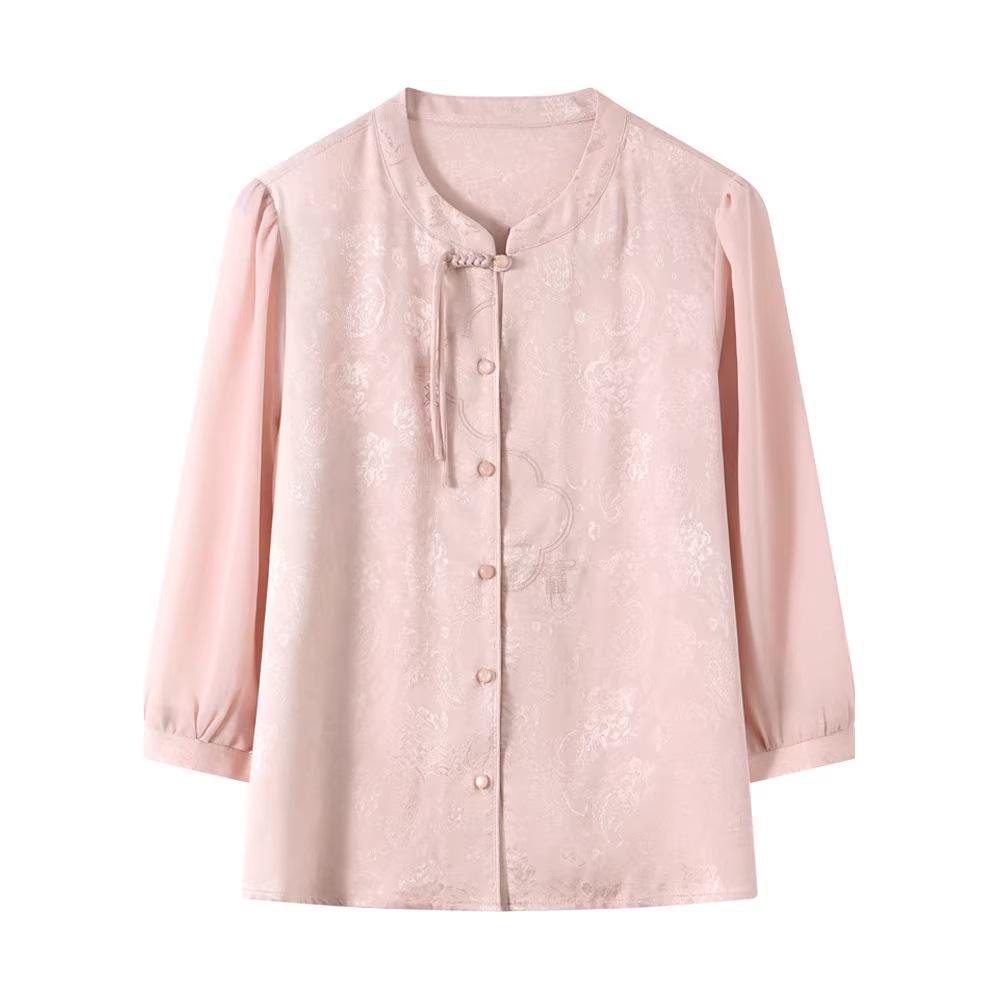 Spring 2026 Chiffon Jacquard Top for Middle-Aged and Elderly Women