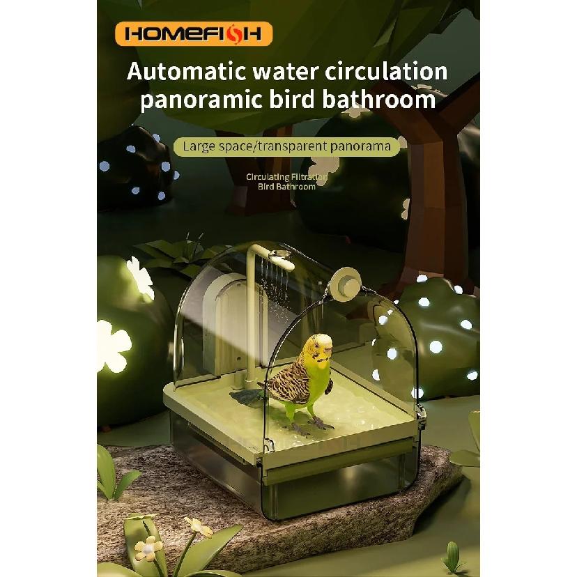 Bain d'oiseaux suspendu transparent circulation d'eau automatique bain douche pour oiseaux facile à nettoyer design peu encombrant accessoire de cage à oiseaux