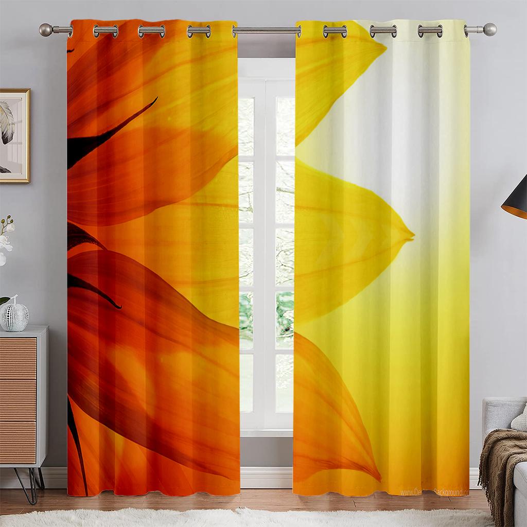 Vintage Oil Painting Sunflower Floral Print Curtain, Window Decoration, Rod Pocket, Bedroom, Living Room, Kitchen 2PCS
