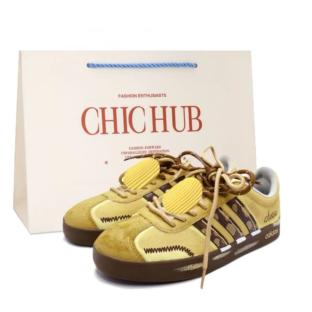 Adidas Vl Court Classic Abrasion Resistant Low top German Army Trainers Unisex Yellow JS3003(Team1420-S-BOX) 38⅔