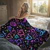 Neon Hearts Doodle Black Flannel Blanket Perfect for Sofa Office Bed Travel Sleep Read Relax Camping Four Season Use